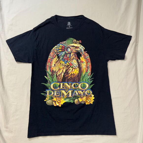 Cinco De Mayo Graphic T-Shirt Black Mens M Mexican Tee Aztec Parrot Bird Festive - Picture 1 of 6